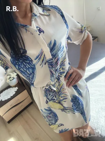 Alessa, рокля с папагали, L размер, снимка 2 - Рокли - 47736238