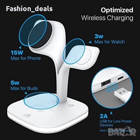 3 в 1 Нова стойка зарядно телефон слушалки часовник Магнитна станция iPhone Apple Watch AirPods, снимка 4 - Аксесоари за Apple - 40173040