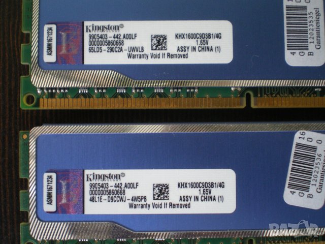 Рам памет Kingston HyperX 8GB (2x4GB) DDR3 1600MHz,PC3-12800,KHX1600C9D3B1/4G, снимка 2 - RAM памет - 43116935