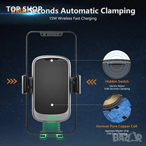 Ново 15W безжично зарядно за кола автомобил универсална Стойка телефон, снимка 6 - Селфи стикове, аксесоари - 49265205