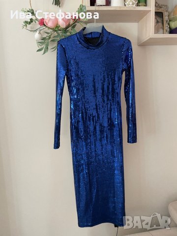 Елегантна хамелион ефект нова синя бляскава  рокля midi миди дължина парти коктейлна официална , снимка 11 - Рокли - 44082750