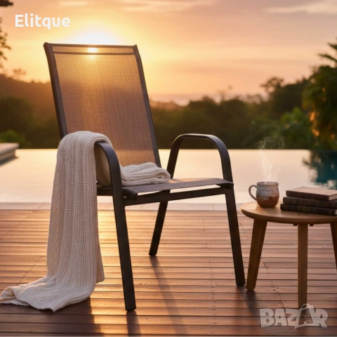 Стифиращи се градински столове от стомана и текстил – комплект 2 броя