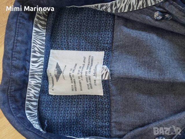 Памучна Дънкова риза с джобче, снимка 3 - Ризи - 37131412