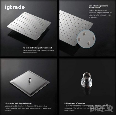 Дуж система за дъжд с LED посветка 30х30 см, снимка 5 - Други стоки за дома - 38186908