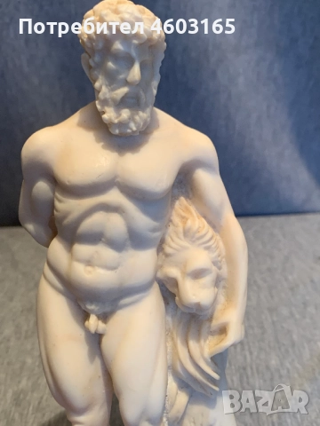 статуетка от алабастър Древногръцкият герой Херкулес и Нейският лъв, снимка 4 - Статуетки - 52681081