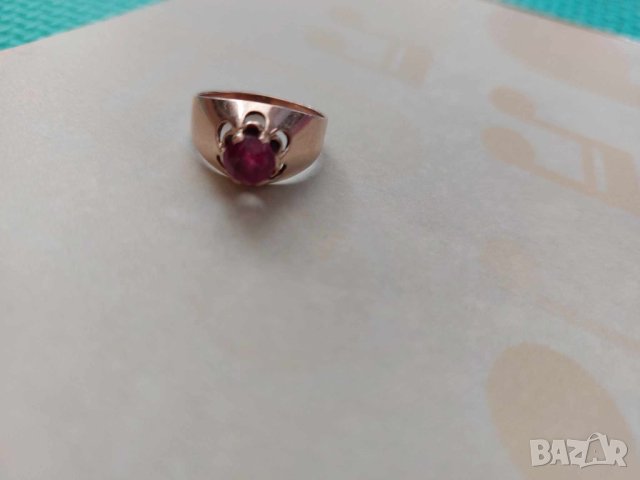 Руски златен пръстен с рубин, снимка 1 - Пръстени - 43453543