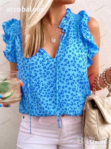 Дамска блуза с леопардови щампи и връзки, 3цвята - 023, снимка 2 - Тениски - 40040958