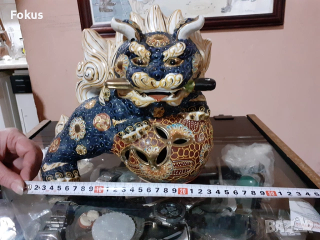 Сатцума Satsuma Kutani Стар порцелан фигура дракон, куче фу, снимка 7 - Антикварни и старинни предмети - 53357603