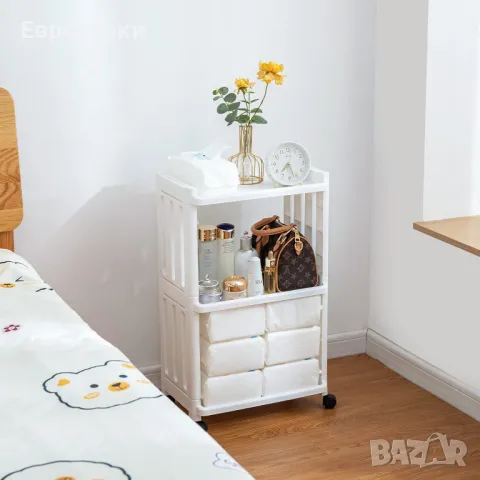 HAIXIN 3-етажна пластмасова подвижна количка, мобилни рафтове за съхранение, многофункционална , снимка 6 - Етажерки - 47486330