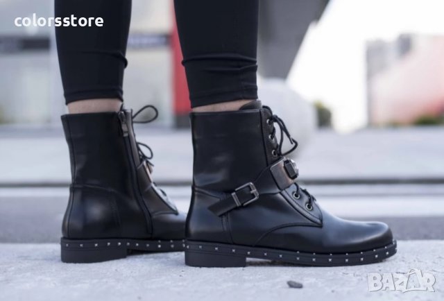 Равни боти - черна кожа с камък - B328-H730, снимка 2 - Дамски боти - 34497229