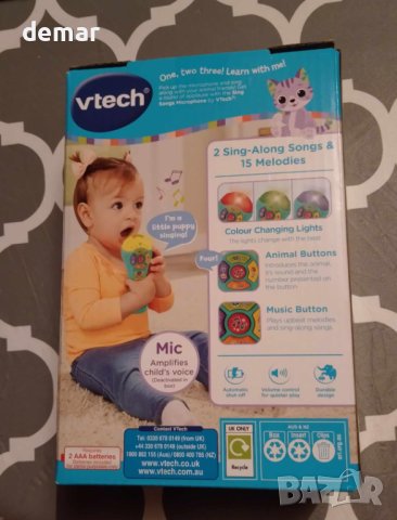 VTech Baby Интерактивна музикална играчка микрофон с 4 бутона за малки деца, снимка 5 - Образователни игри - 43960026