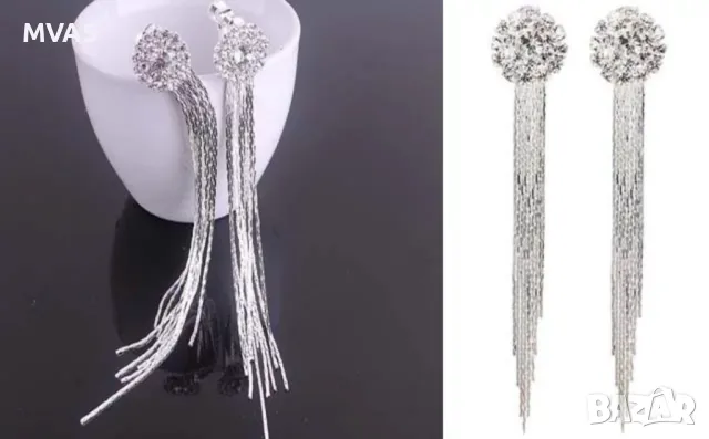 Нови дълги блестящи официални обеци обици Не си променят цвета, снимка 6 - Обеци - 49644442