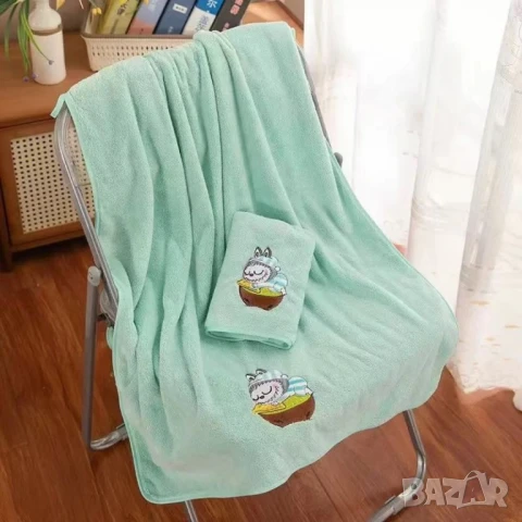 Комплект от 2 броя бродирани кърпи, меки и абсорбиращи, за баня и плаж 35×75 см. и 70×140 см., снимка 6 - Хавлиени кърпи - 51051500