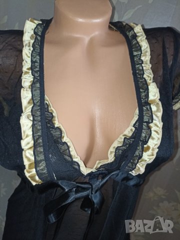 Hunkemoler S, M - Нов разкошен секси комплект нощничка с халат от тюл и златист сатен , снимка 1 - Нощници - 38293216