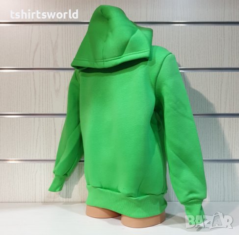 Нов детски изчистен суичър в зелен цвят с качулка, снимка 2 - Детски анцузи и суичери - 38173852