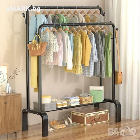 Двойна закачалка за дрехи и рафт за обувки – с две нива на закачане, снимка 1