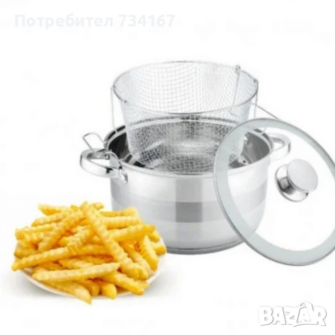 Тенджера с кошница за пържене и стъклен капак Cheffinger Ø24 см – инокс, 6,5 л, за всички котлони, снимка 6 - Съдове за готвене - 53302194