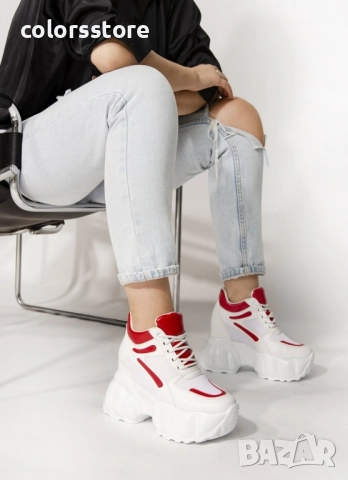 Кецове на платформа - бяло с червено - PA90 