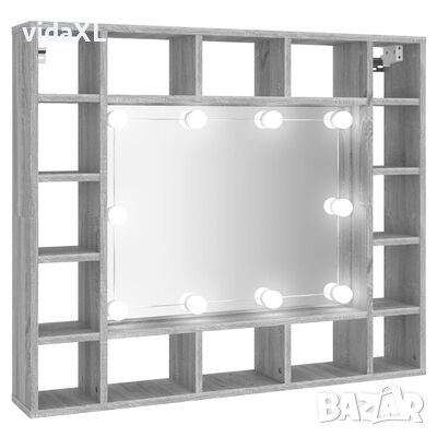 vidaXL Огледален шкаф с LED, Сив сонома, 91x15x76,5 см(SKU:820449, снимка 1