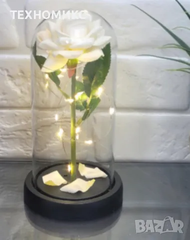 Бяла роза в стъкленица - Вечна елегантност , снимка 2 - Изкуствени цветя - 48675461