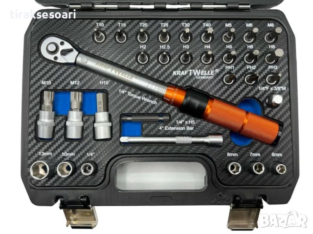 Немски Динамометричен ключ комплект в куфар 1/4" 5-25Nm 32ч, снимка 3 - Други инструменти - 43481777