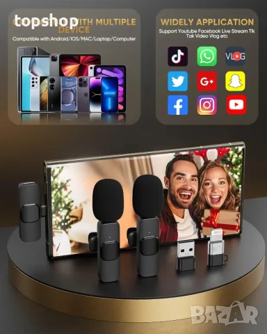 НОВИ, ТЕСТВАНИ безжични петлични микрофони, съвместим с iPhone/iPad/телефон с Android/лаптоп, IUMAKE, снимка 4 - Микрофони - 50525239