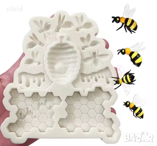 Пчела мед кошер медена пита силиконов молд форма фондан шоколад декор гипс, снимка 4 - Форми - 51585835