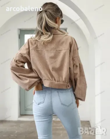 Дамско едноредно късо яке от рипсено кадифе с ръкав-фенер, 5цвята , снимка 3 - Якета - 42225792