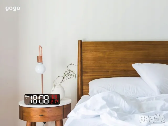 Електронен LED часовник-огледало с будилник и термометър, снимка 3 - Други стоки за дома - 49197076