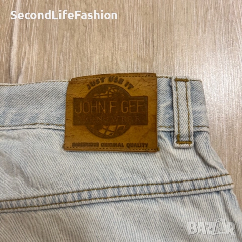 Винтидж мъжки дънки JOHN F GEE W32 L26, бяло-сини, ретро с цип, снимка 8 - Дънки - 53253225