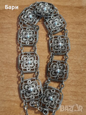 Стара сребърна филигранна гривна ръчна изработка, снимка 10 - Други ценни предмети - 43740434