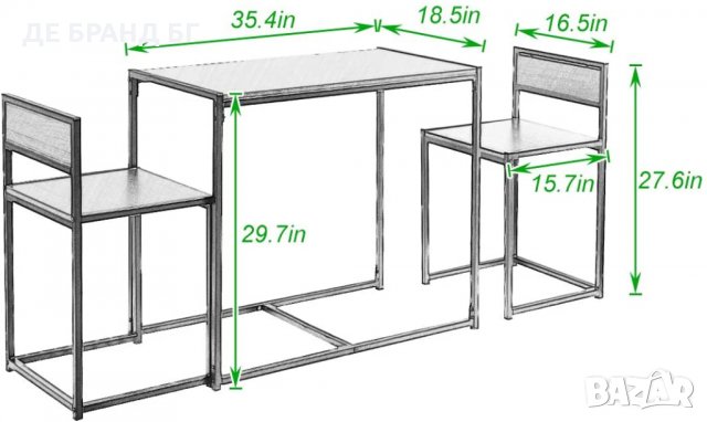 Комплект трапезна маса с два стола LD-CT01-WNT, снимка 4 - Маси - 35586462