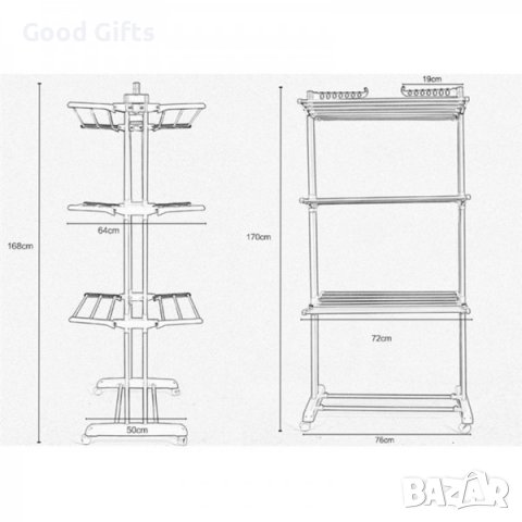 Вертикален Сгъваем Сушилник за дрехи, снимка 6 - Сушилници - 39310580