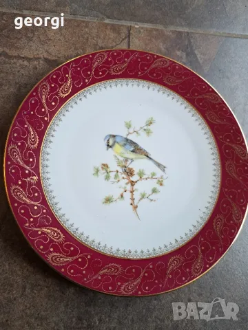 декоративна цветна порцеланова чиния с птица и  позлата , снимка 2 - Декорация за дома - 49903424
