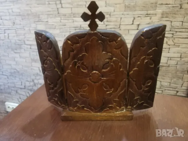 ръчно резбован стар триптих, снимка 5 - Антикварни и старинни предмети - 49243234