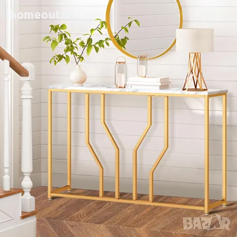 ПРОМОЦИЯ Елегантна конзолна маса със златиста основа и плот от синтетичен мрамор 10FJGSGS501, снимка 4 - Маси - 48849919