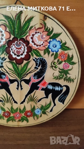 Старинно руско стенно пано Городецка живопис върху дърво, снимка 3 - Антикварни и старинни предмети - 52035083