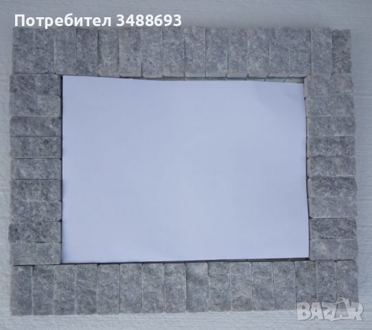 ОГЛЕДАЛО със залепени ръчно дялани парченца от сив мрамор, снимка 2 - Декорация за дома - 38468823