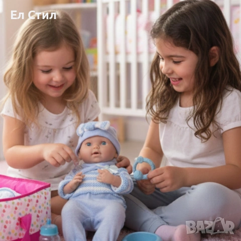 Кукла бебе с пълен комплект – Шише, пижама, легълце и аксесоари - 42 см - НА БЪЛГАРСКИ, снимка 3 - Кукли - 53585453