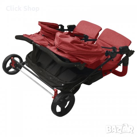 Количка за близнаци, червена, стомана, снимка 7 - Детски колички - 38087944