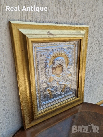 Прекрасна голяма антикварна сребърна икона със сертификат и маркировка , снимка 4 - Антикварни и старинни предмети - 51179786