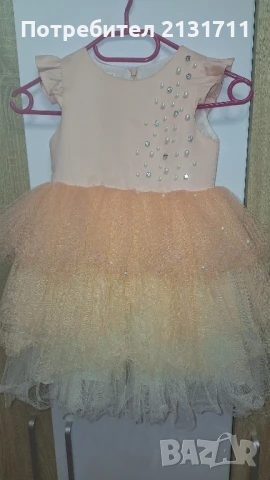 Детска рокля в прасковено с перли и блестящи камъчета, снимка 4 - Детски рокли и поли - 51423785