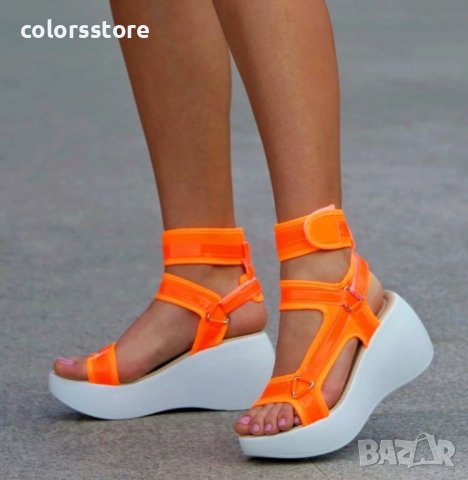 Сандали на плаформа - оранжев лак с бяло ходило - SK017, снимка 4 - Сандали - 36225573