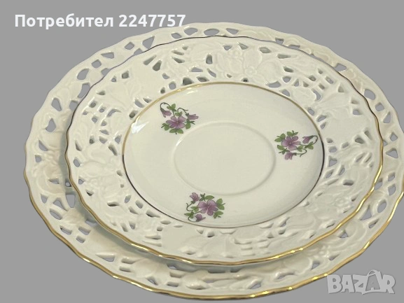 Троен сет порцелан Теменужка, снимка 6 - Антикварни и старинни предмети - 53057560