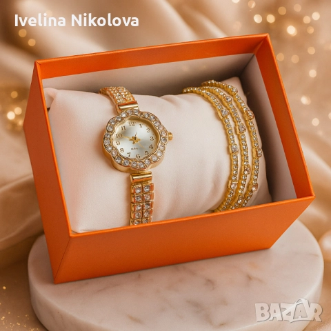 Елегантен дамски комплект – кварцов часовник с гривни в подаръчна кутия, снимка 2 - Дамски - 52466874
