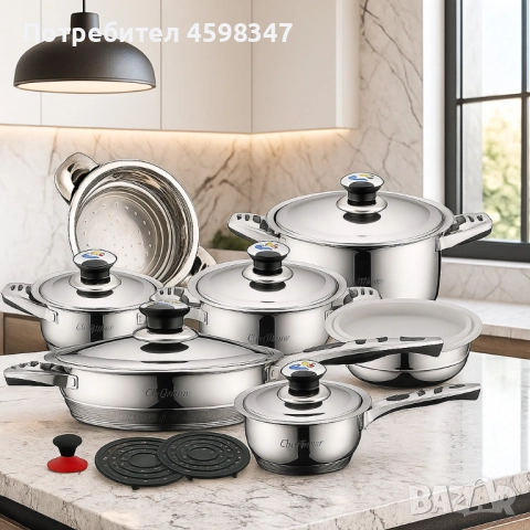 Cheffinger CF-1600S – 16-части комплект, съдове за готвене, снимка 1