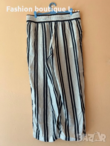 H&M Бял панталон на райе с ластик в кръста с връзки и странични джобове 38 размер 🤍, снимка 6 - Панталони - 51758874