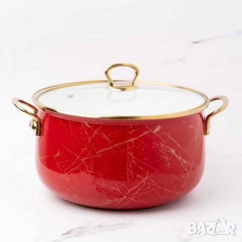 Тенджера Goldmann GM 8017-26R, 26x16см.\8.5л., Емайл, Индукция, Червена, снимка 2 - Съдове за готвене - 52142840
