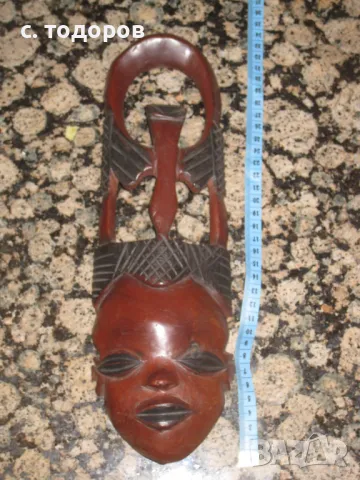 Африканска маска от махагон, ажурна резба, снимка 4 - Други - 48262281