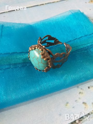  Разкошен пръстен с Тюркоаз и прекрасни орнаменти в цвят Античен бронз , снимка 2 - Пръстени - 33671809